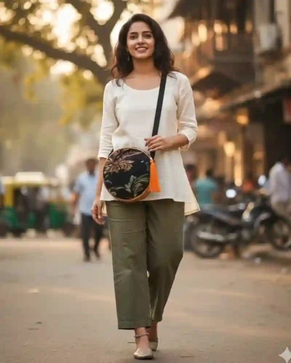 ढपली प्रिंटेड स्लिंग बेग