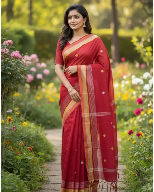 Cotton Booti Saree - Red Colour