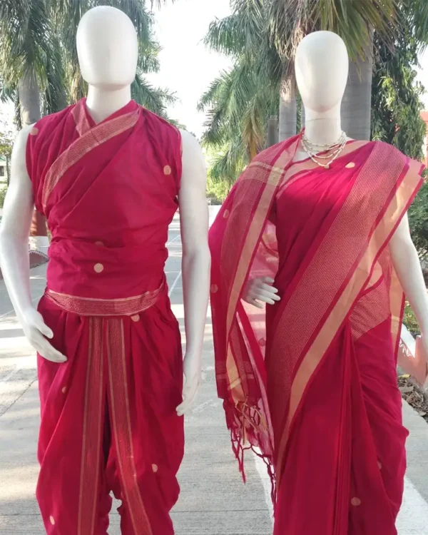 Chanderi Booti Saree + Dhoti Dupatta Set – Dark Pink Colour