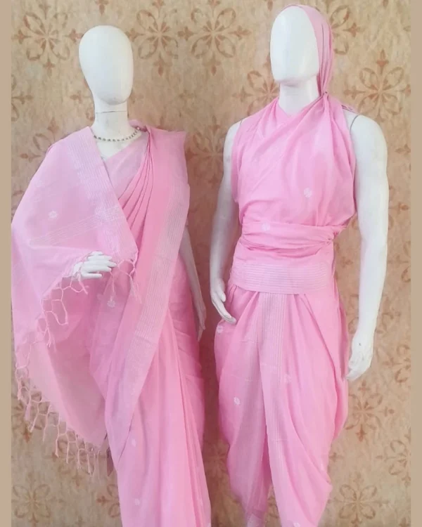 Chanderi Booti Saree+Dhoti Dupatta Set – Baby Pink Colour