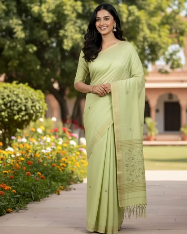 पिस्ता रंग सूती आरी साड़ी