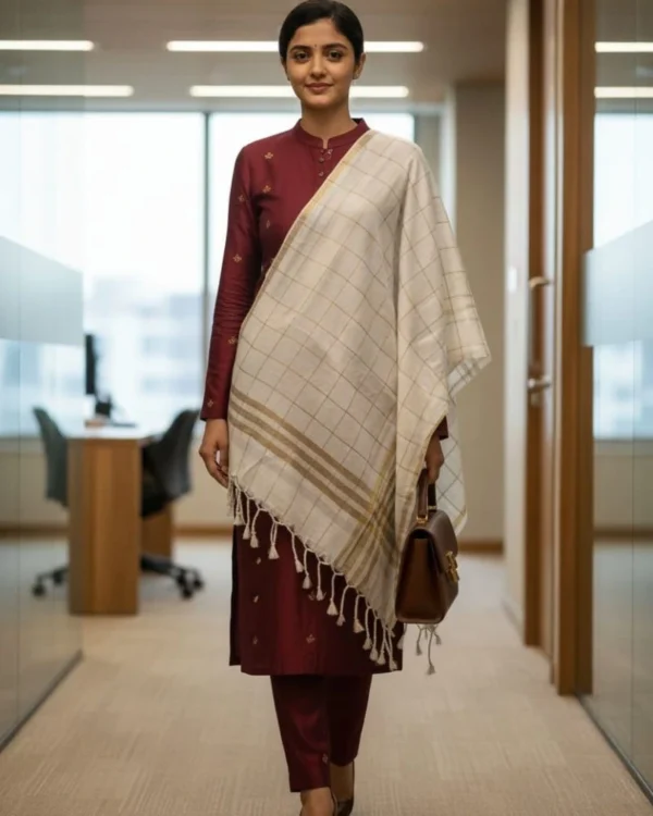 क्रीम दुपट्टा + गोल्डन लाइन