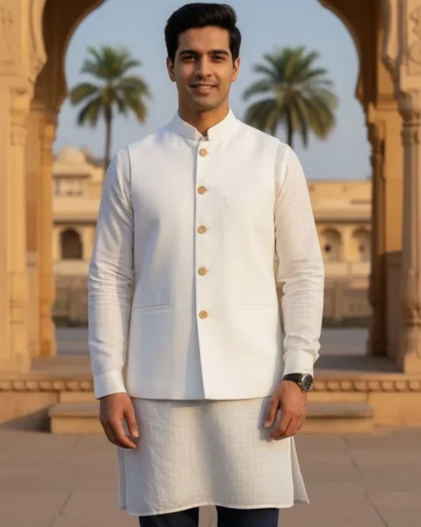 White Cotton Sleeveless Jacket