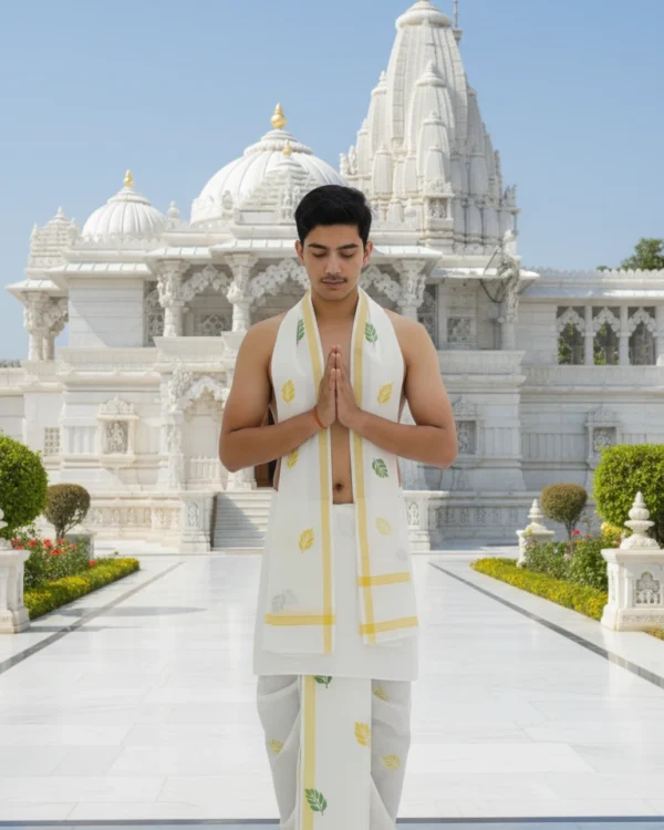 Leaf print Yellow Dhoti dupatta