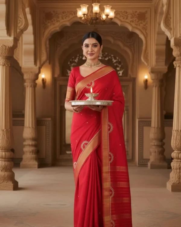 Cotton Red Aari Saree