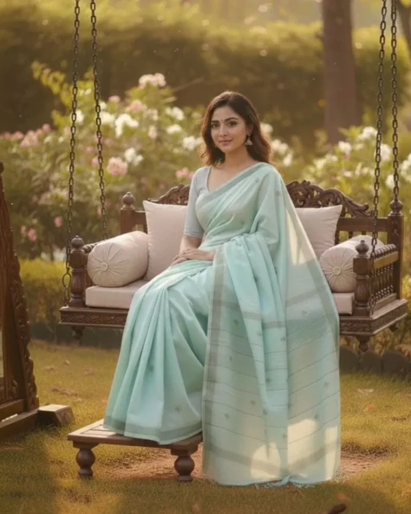 Cotton Booti Saree-Green