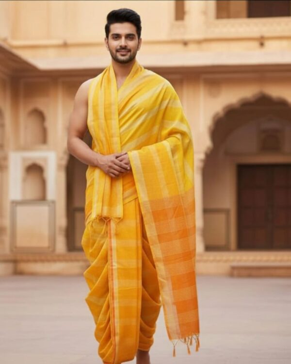 Yellow Orange Dhoti-dupatta -Ready to wear