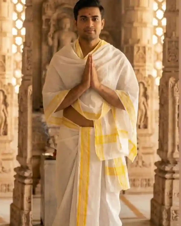 Yellow Border Dhoti Dupatta