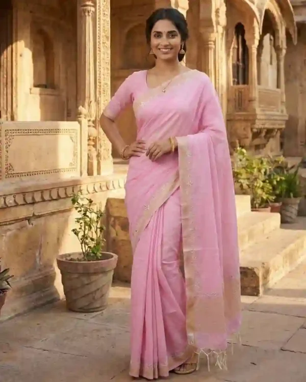 बेल गुलाबी साड़ी