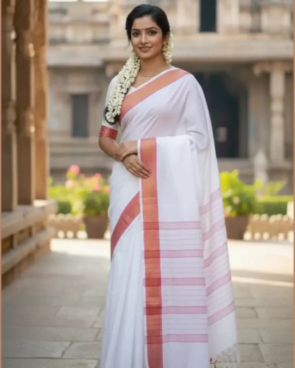 White Pink Dobby Saree