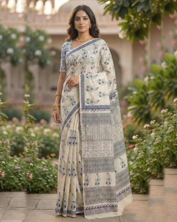 Indigo Bloom Block Print Saree