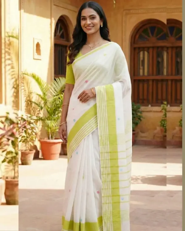 White Booti saree