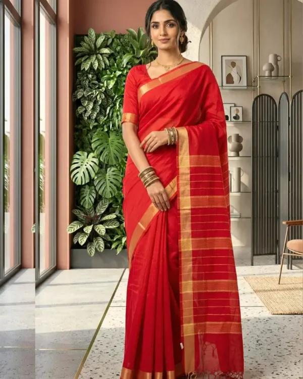 Red Gold Border Saree