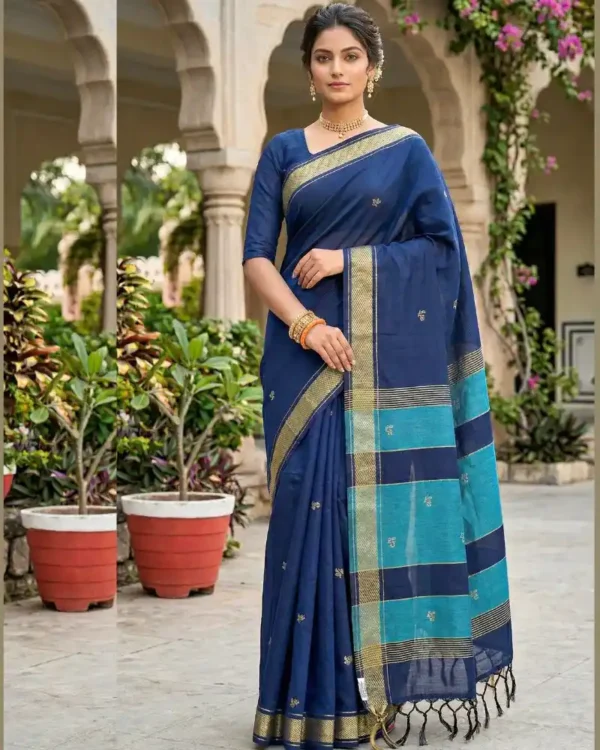 Blue Booti Dobby Saree