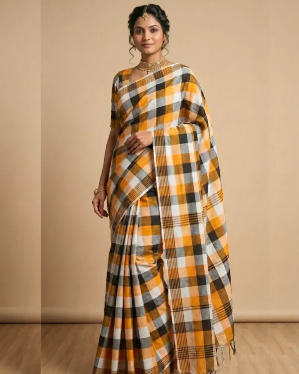 Golden Checks Saree