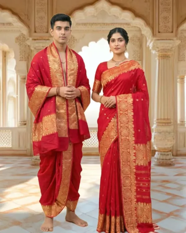 Elegant Red Banarasi Couple Set
