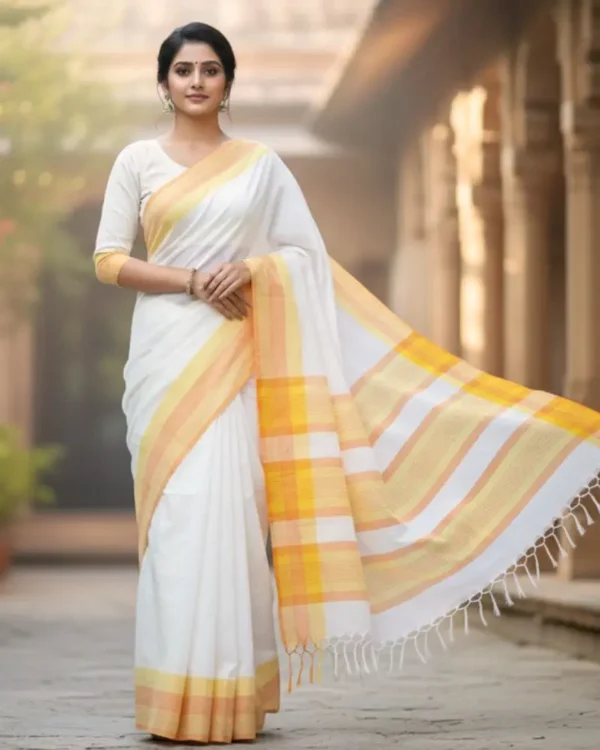 Golden White Saree