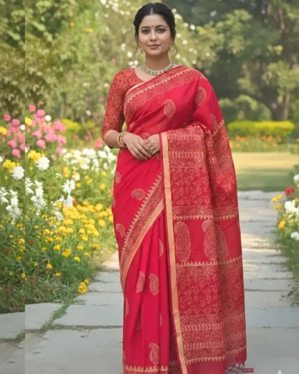 Royal Red Printed Saree