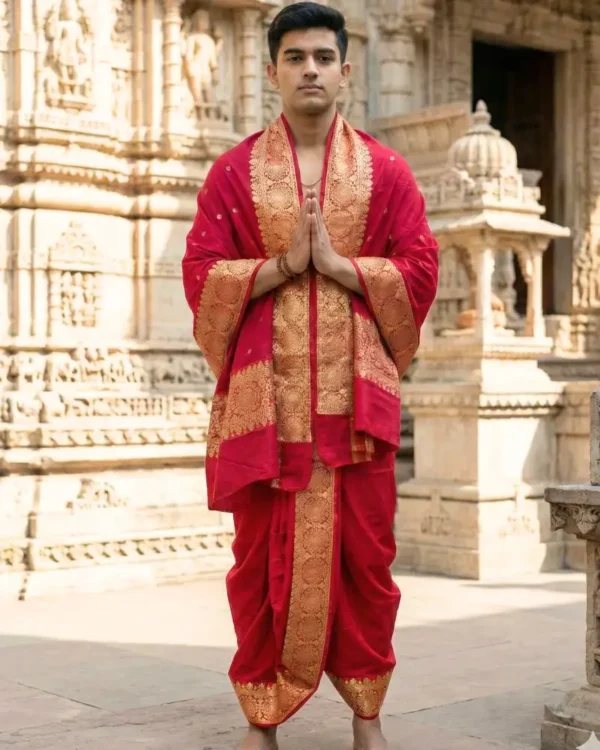 Royal Banarasi Red Dhoti Dupatta