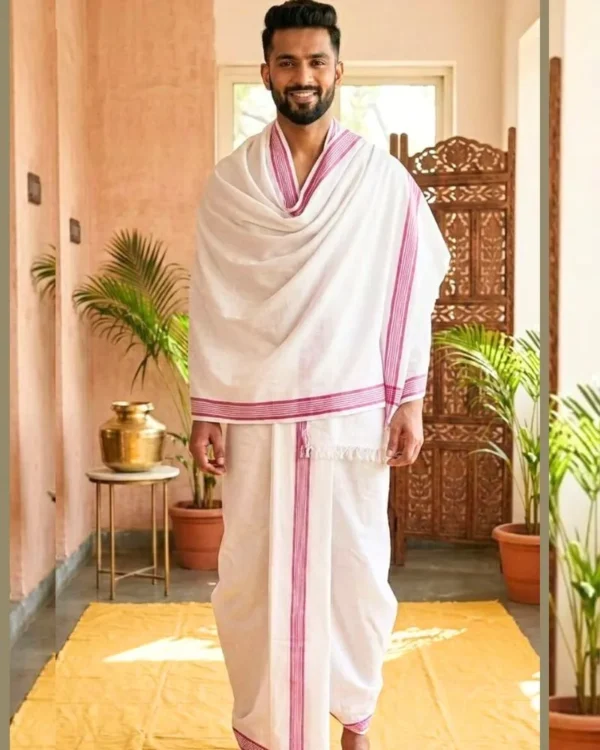 Pink colour border Dhoti-dupatta