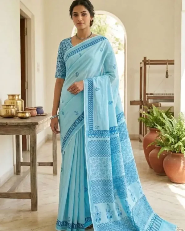 Block Printed Cotton Saree