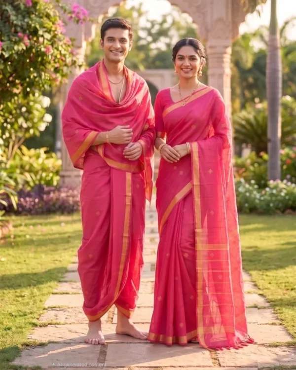 गाजरी रंग बूटी कपल सेट