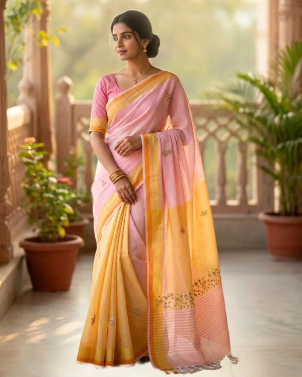 Peach Suman Aari Saree