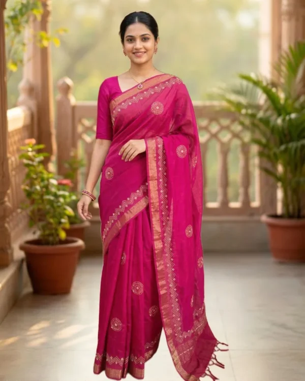 पारंपरिक गुलाबी आरी साड़ी