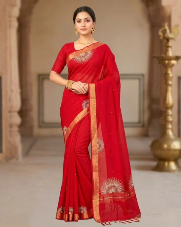 Crimson Sunburst Aari Saree