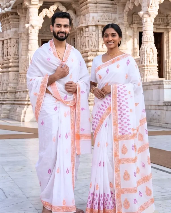 Kesari Block Print Couple Set