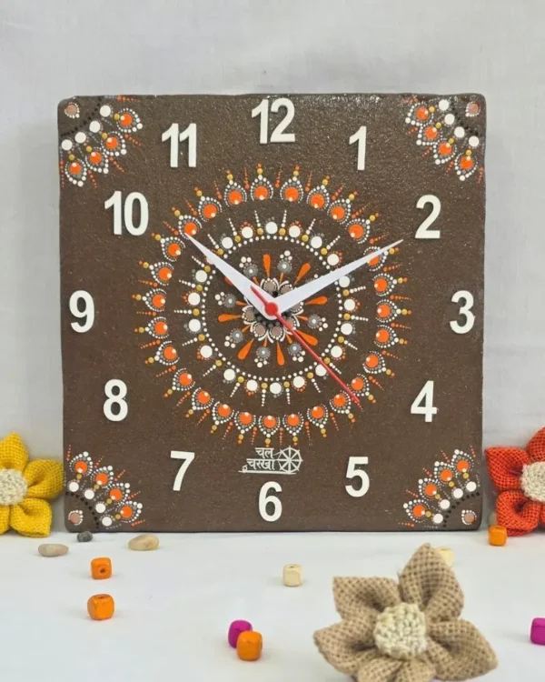 Gomaya – Orange Mandala Square Wall Clock