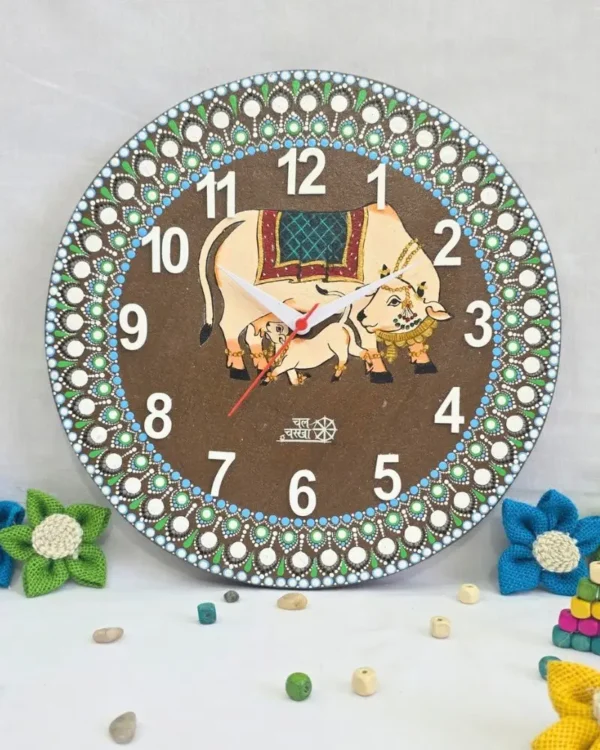Gomaya – Blue-Green Mandala Kamdhenu Wall Clock