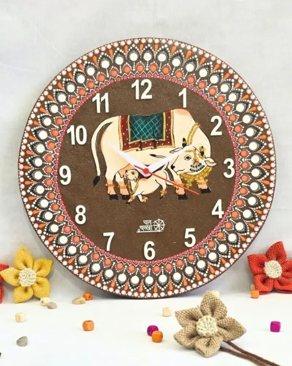 Gomaya – Orange Mandala Kamdhenu Wall Clock