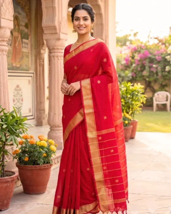 Red Zari Dobby With Booti Saree