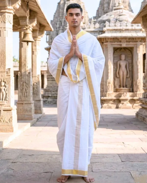 White-Golden Dobby Dhoti Dupatta