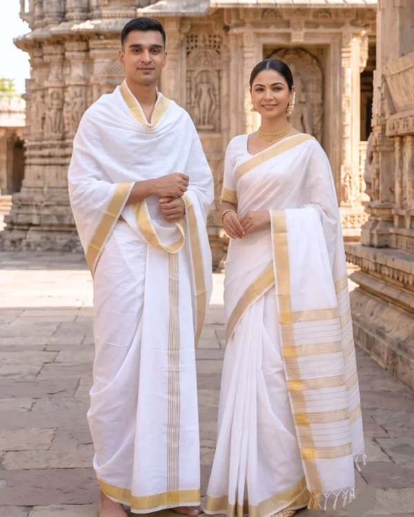 White-Golden Dobby Couple Set