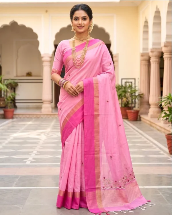 Pink Rajat Bel Aari Saree